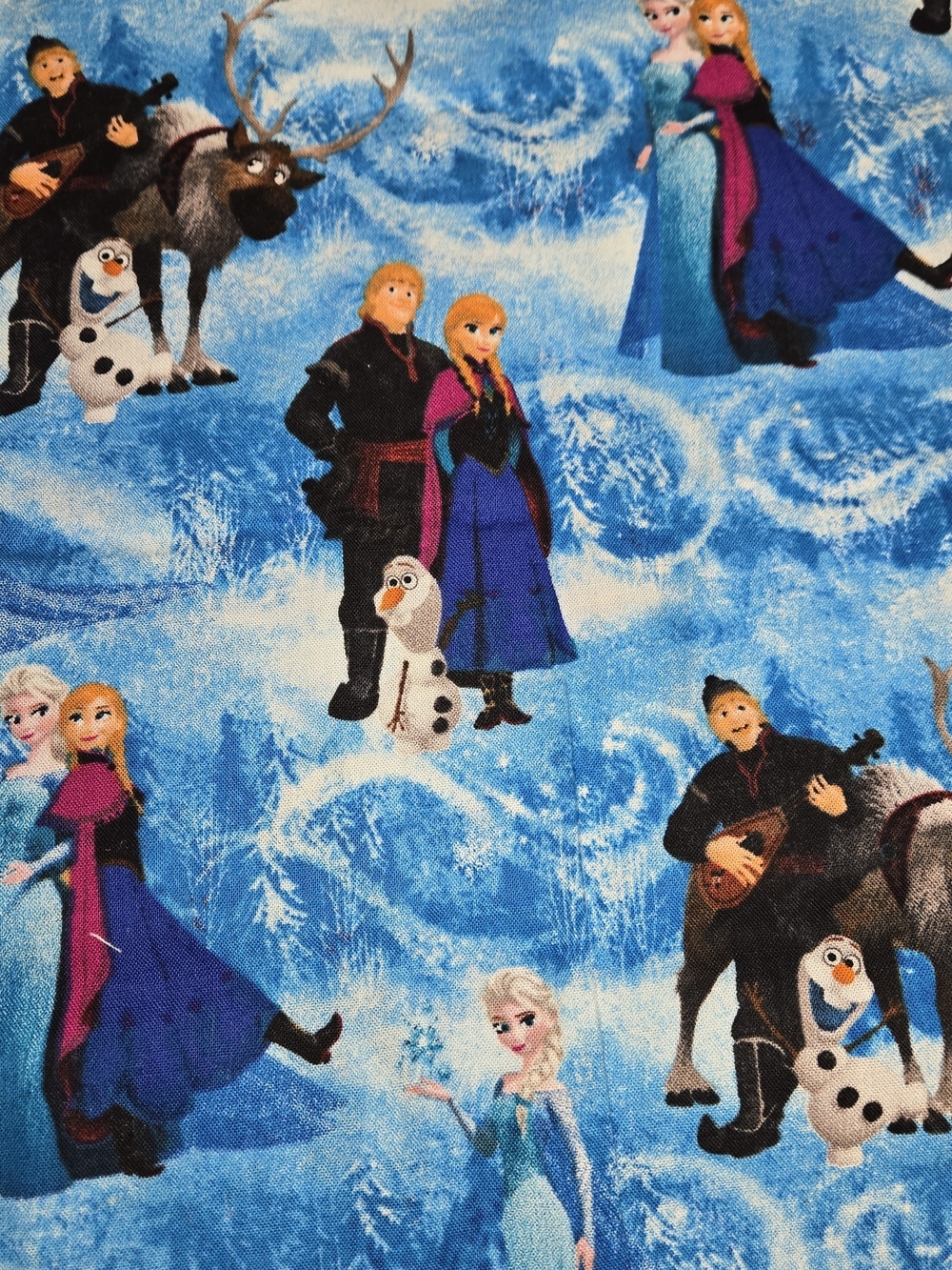 Disney Frozen Cotton Fabric 42x42 Elsa Anna Olaf Blue Craft Quilt